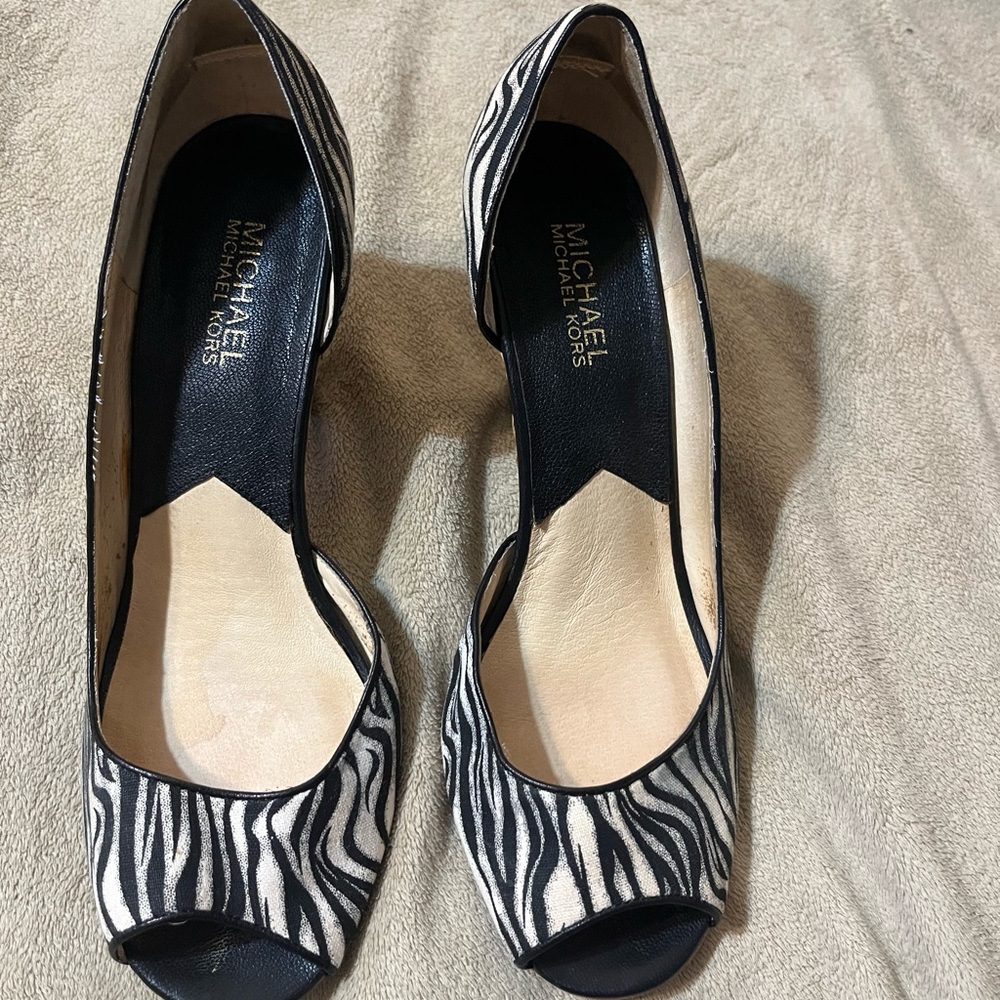 Michael Kors Black and White Zebra Print Heels